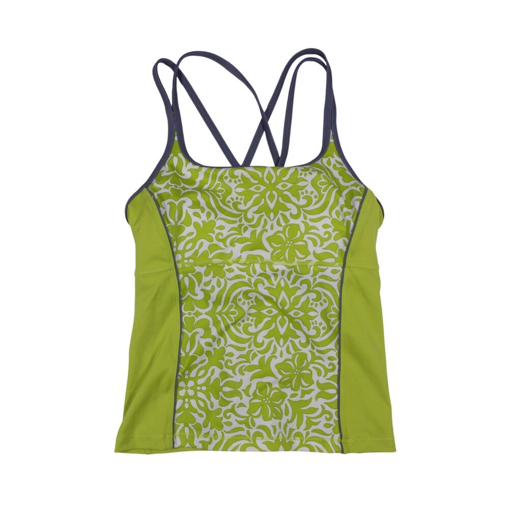 Lands End Womens Olive Green Paisley grey Strappy Back tankini top sz 10